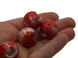 10 20mm Large Hole Macrame Beads White and Red Spatter Paint Beads Jewelry Making Beading Supplies Round Beads Plastic Ball Beads