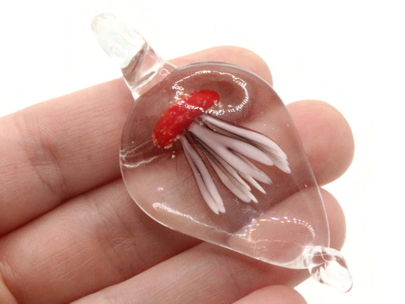 Red Luminescent Jellyfish Glass Pendant Teardrop Pendant Jewelry Making Beading Supplies