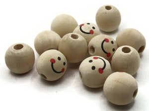 12 17mm Round Wood Smiling Face Doll Head Beads Natural Wooden Beads Large Hole Cute Kawaii Focal Beads Jewelry Making Beading Supplies