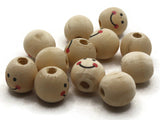 12 17mm Round Wood Smiling Face Doll Head Beads Natural Wooden Beads Large Hole Cute Kawaii Focal Beads Jewelry Making Beading Supplies