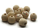 12 17mm Round Wood Smiling Face Doll Head Beads Natural Wooden Beads Large Hole Cute Kawaii Focal Beads Jewelry Making Beading Supplies