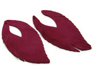 2 85mm Bright Pink Suede Leather Feather Tassel Pendants Jewelry Making Beading Supplies Focal Beads Drop Beads