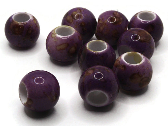 10 20mm Large Hole Macrame Beads Purple and Brown Spatter Paint Beads Jewelry Making Beading Supplies Round Beads Plastic Ball Beads