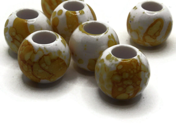 10 20mm Large Hole Macrame Beads White and Yellow Spatter Paint Beads Jewelry Making Beading Supplies Round Beads Plastic Ball Beads