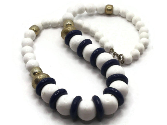 18 Inch White and Blue Beaded Necklace New Old Stock Jewelry Stocking Stuffer Plastic Beads Beaded Necklace Smileyboy