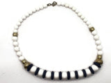 18 Inch White and Blue Beaded Necklace New Old Stock Jewelry Stocking Stuffer Plastic Beads Beaded Necklace Smileyboy