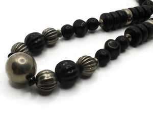 18 Inch Silver and Black Beaded Necklace New Old Stock Jewelry Stocking Stuffer Plastic Beads Beaded Necklace Smileyboy