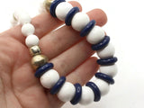 18 Inch White and Blue Beaded Necklace New Old Stock Jewelry Stocking Stuffer Plastic Beads Beaded Necklace Smileyboy