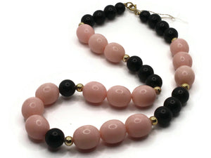 20 Inch Pink and Black Beaded Necklace New Old Stock Jewelry Stocking Stuffer Plastic Beads Beaded Necklace Smileyboy