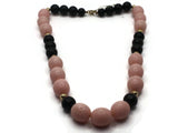 20 Inch Pink and Black Beaded Necklace New Old Stock Jewelry Stocking Stuffer Plastic Beads Beaded Necklace Smileyboy