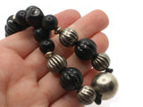 18 Inch Silver and Black Beaded Necklace New Old Stock Jewelry Stocking Stuffer Plastic Beads Beaded Necklace Smileyboy