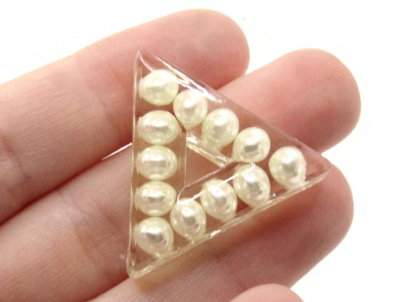 28mm White Pearl Filled Clear Triangle Pendants Resin Pendants, Resin Charms Jewelry Making Beading Supplies Focal Beads Drop Beads