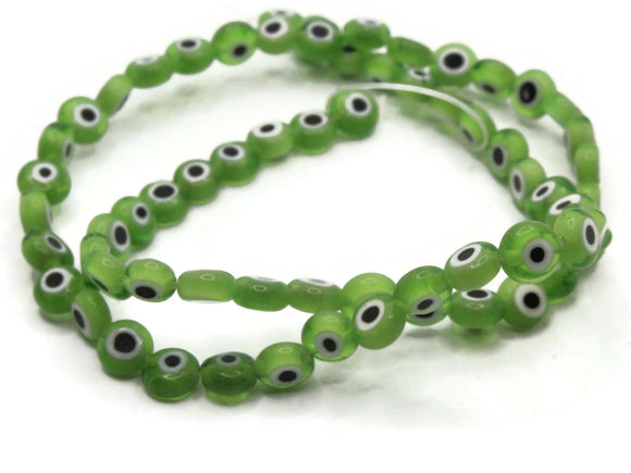 33 12mm Green and White Evil Eye Beads Small Smooth Flat Disc Beads Full Strand Glass Beads Jewelry Making Beading Supplies