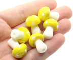 6 19mm Yellow and White Mushroom Beads Polka Dot Lampwork Glass Beads Plant Beads Jewelry Making Beading Supplies