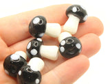 6 19mm Black and White Mushroom Beads Polka Dot Lampwork Glass Beads Plant Beads Jewelry Making Beading Supplies