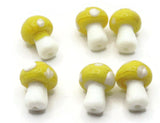 6 19mm Yellow and White Mushroom Beads Polka Dot Lampwork Glass Beads Plant Beads Jewelry Making Beading Supplies