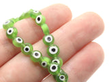 33 12mm Green and White Evil Eye Beads Small Smooth Flat Disc Beads Full Strand Glass Beads Jewelry Making Beading Supplies