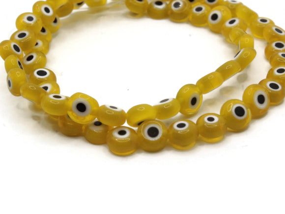 64 6mm Yellow and White Evil Eye Beads Small Smooth Flat Disc Beads Full Strand Glass Beads Jewelry Making Beading Supplies