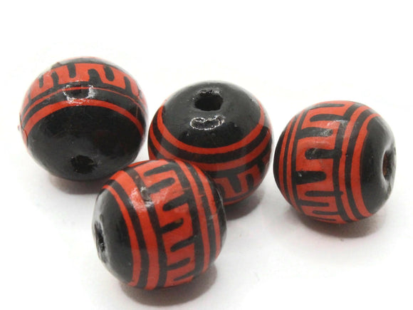 4 14mm Vintage Painted Clay Beads Black and Red Round Beads Peruvian Clay Beads to String Jewelry Making Beading Supplies