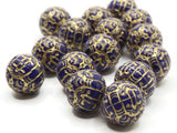 15 14mm Royal Blue Beads Round Beads Gold Trim Beads Plastic Beads Loose Beads Jewelry Making Beading Supplies