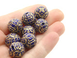 15 14mm Royal Blue Beads Round Beads Gold Trim Beads Plastic Beads Loose Beads Jewelry Making Beading Supplies