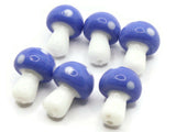 6 19mm Opaque Blue and White Mushroom Beads Polka Dot Lampwork Glass Beads Plant Beads Jewelry Making Beading Supplies