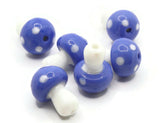 6 19mm Opaque Blue and White Mushroom Beads Polka Dot Lampwork Glass Beads Plant Beads Jewelry Making Beading Supplies