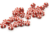 30 Peppermint Polymer Clay Beads Red and White Beads Christmas Beads Small Loose Coin Beads Holiday Beads Jewelry Making