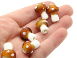 6 19mm Light Brown and White Mushroom Beads Polka Dot Lampwork Glass Beads Plant Beads Jewelry Making Beading Supplies