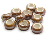 10 13mm Brown Porcelain Rondelle Beads Large Hole Glass Beads Jewelry Making Beading Supplies Loose Ceramic Beads High Luster Beads