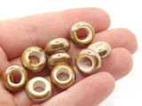 10 13mm Brown Porcelain Rondelle Beads Large Hole Glass Beads Jewelry Making Beading Supplies Loose Ceramic Beads High Luster Beads