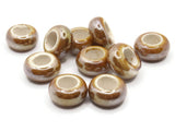 10 13mm Brown Porcelain Rondelle Beads Large Hole Glass Beads Jewelry Making Beading Supplies Loose Ceramic Beads High Luster Beads