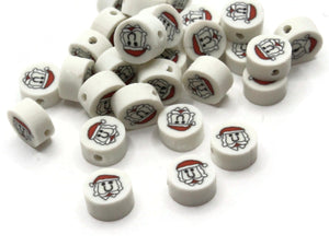 30 Santa Claus Polymer Clay Beads White Red and Black Beads Christmas Beads Small Loose Coin Beads Holiday Beads Jewelry Making