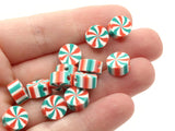 30 Peppermint Polymer Clay Beads Green Red and White Beads Christmas Beads Small Loose Coin Beads Holiday Beads Jewelry Making