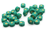 30 Christmas Bell Polymer Clay Beads Green and Yellow Beads Christmas Beads Small Loose Coin Beads Holiday Beads Jewelry Making