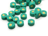 30 Christmas Bell Polymer Clay Beads Green and Yellow Beads Christmas Beads Small Loose Coin Beads Holiday Beads Jewelry Making