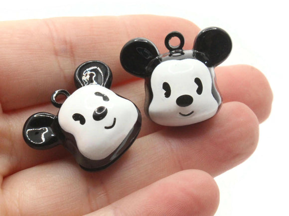 2 25mm Black and White Cartoon Mouse Head Brass Bell Charms Jewelry Making Beading Supplies