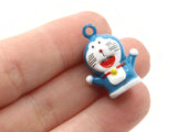 2 24mm Blue Cartoon Cat Brass Bell Charms Jewelry Making Beading Supplies