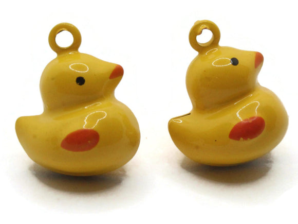 2 21mm Yellow Cartoon Duck Brass Bell Charms Jewelry Making Beading Supplies