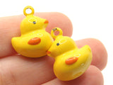 2 21mm Yellow Cartoon Duck Brass Bell Charms Jewelry Making Beading Supplies