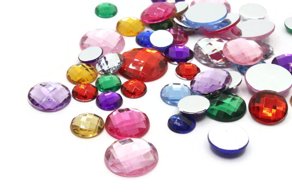 50 Mixed Size Round Jewel Cabochons Plastic Gems Silver Foil Back Cabochons Round Cut Cabochons Mixed Color Flat Back Rhinestones Smileyboy