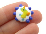 19mm White Coin with Blue Dots and a Duck Bead Flat Round Lampwork Glass Bead Jewelry Making and Beading Supplies