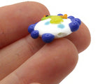 19mm White Coin with Blue Dots and a Duck Bead Flat Round Lampwork Glass Bead Jewelry Making and Beading Supplies