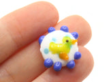 19mm White Coin with Blue Dots and a Duck Bead Flat Round Lampwork Glass Bead Jewelry Making and Beading Supplies