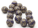 15 14mm Royal Blue Beads Round Beads Gold Trim Beads Plastic Beads Loose Beads Jewelry Making Beading Supplies