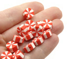 30 Peppermint Polymer Clay Beads Red and White Beads Christmas Beads Small Loose Coin Beads Holiday Beads Jewelry Making