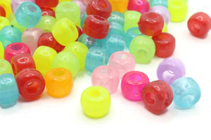 100 9mm Mixed Color Glow in the Dark Plastic Beads Pony Beads Tube Beads Jewelry Making Beading Supplies Loose Beads to String