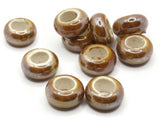 10 13mm Brown Porcelain Rondelle Beads Large Hole Glass Beads Jewelry Making Beading Supplies Loose Ceramic Beads High Luster Beads