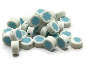 30 Snowflake Polymer Clay Beads White and Blue Beads Christmas Beads Small Loose Coin Beads Holiday Beads Jewelry Making