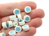 30 Snowflake Polymer Clay Beads White and Blue Beads Christmas Beads Small Loose Coin Beads Holiday Beads Jewelry Making